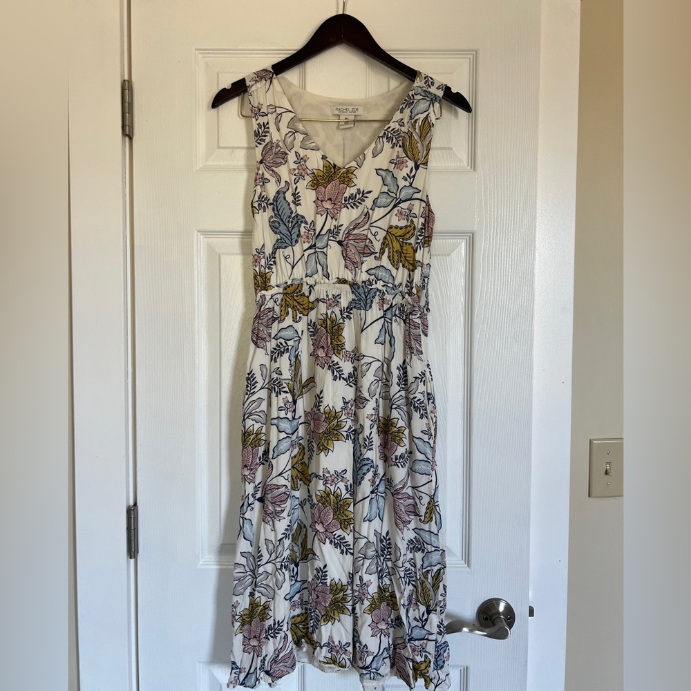 Rachel Zoe Cream Midi Dress with Blue, Pink & Yellow Floral Print